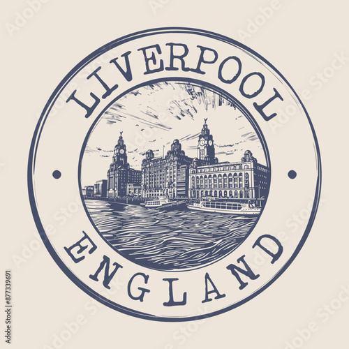 Liverpool, England Stamp City Postmark. Silhouette Postal Passport. Round Vector Icon. Vintage Postage Design.