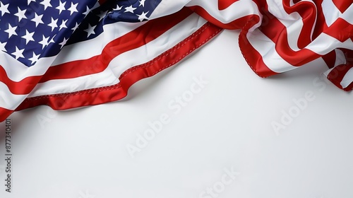 American flag draped at the top of a plain background, perfect for patriotic themes and celebrating national holidays., 4th of july holiday,Independence Day,Memorial Day