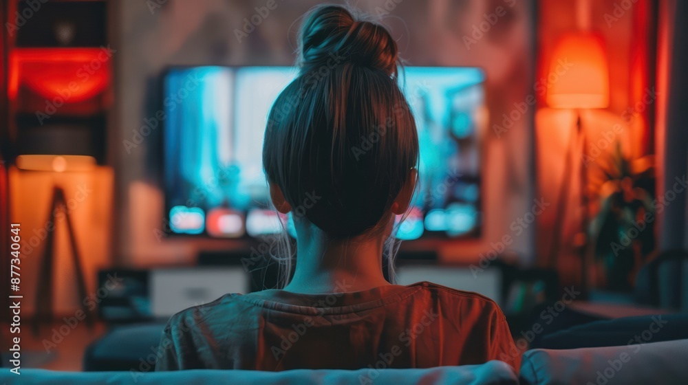 A person watching a movie on a streaming service at home A person watching a movie on a streaming service at home