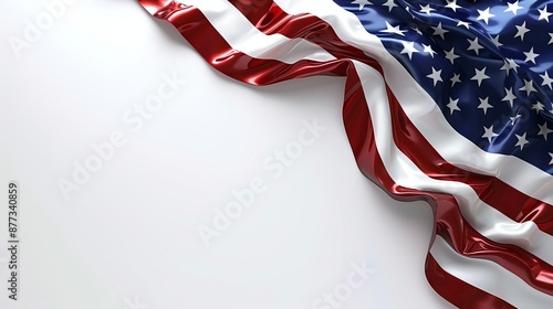 American flag waving in the top right corner on a white background, symbolizing patriotism, freedom, and national pride., 4th of july holiday,Independence Day,Memorial Day