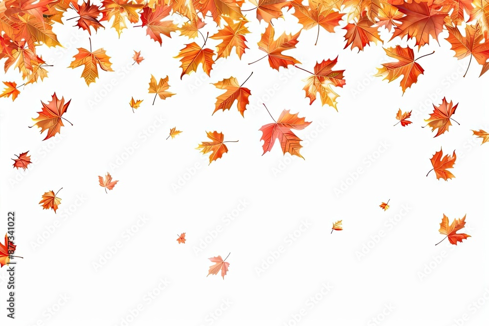 Vibrant autumn maple leaves cascading from above on a white background, ideal for seasonal and fall-themed projects, designs, and decor. Vibrant autumn maple leaves cascading from above on a white background, ideal for seasonal and fall-themed projects, designs, and decor.