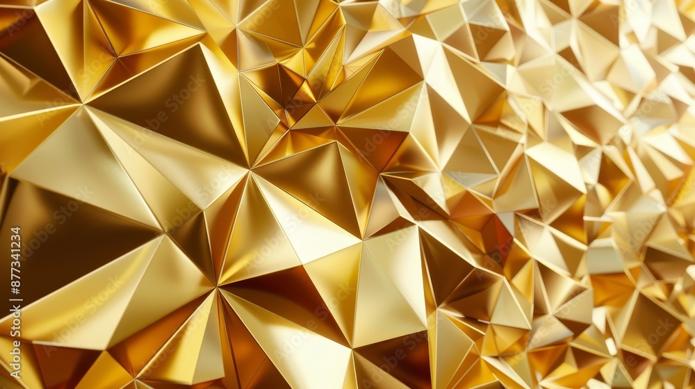 A 3D rendering of a gold surface with a futuristic background with lines and low poly triangle shapes. A high resolution 8K image. A 3D rendering of a gold surface with a futuristic background with lines and low poly triangle shapes. A high resolution 8K image.