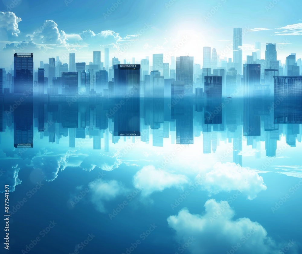 Fototapeta premium Abstract Vector Illustration, Futuristic blue Urban city Landscape with Advanced Smart City Technology, Graphic Resources, Wallpapers, Brochure, Websites, banner design, Advertising, web, background