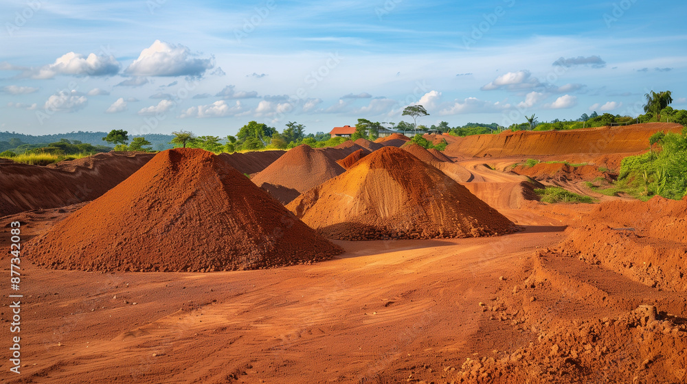 In rural areas, hills dug out of red clay are commonly used as entrances and exits to construction sites. In rural areas, hills dug out of red clay are commonly used as entrances and exits to construction sites.