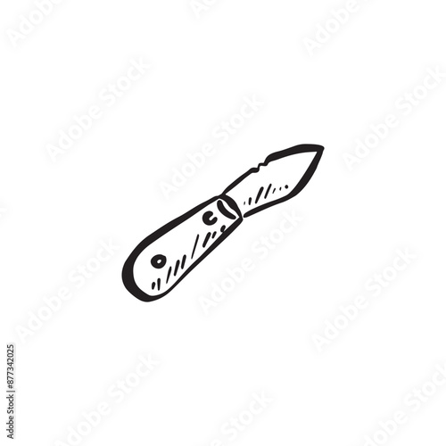 A shucking knife used for prizing open oysters. Line drawn by hand and vectorised in black.