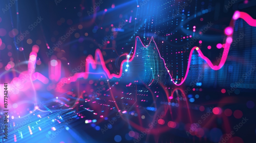 Concept of the digital business analytics, visualizing data threads in perspective on a monitor Concept of the digital business analytics, visualizing data threads in perspective on a monitor