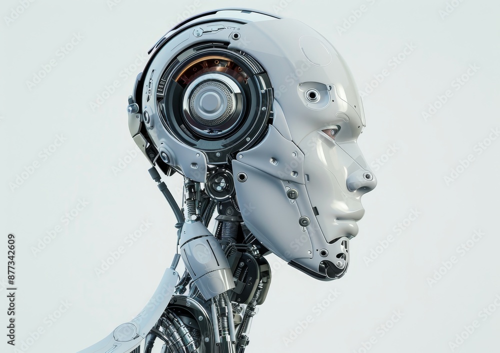 Cyborg head profile / Futuristic man 3D rendering with stylish features Cyborg head profile / Futuristic man 3D rendering with stylish features