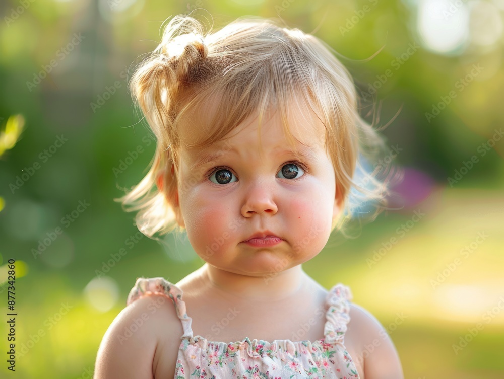 Confused Baby. Funny and Cute Girl Expressing Emotions Outdoors in Summer Confused Baby. Funny and Cute Girl Expressing Emotions Outdoors in Summer
