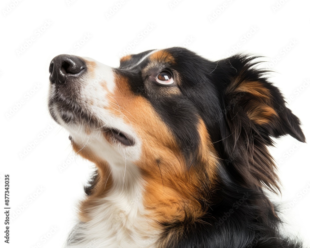 Fototapeta premium Dog Dreaming. Portrait of Australian Shepherd Dog Thinking and Dreaming, Isolated on White Background