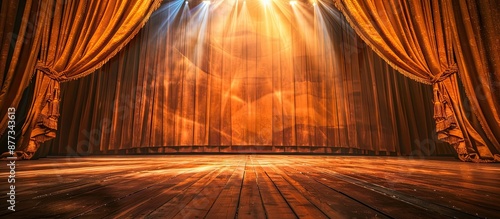 Theater backdrop with orange curtain providing copy space image emphasizing the essence of a live stage performance High quality photographic representation