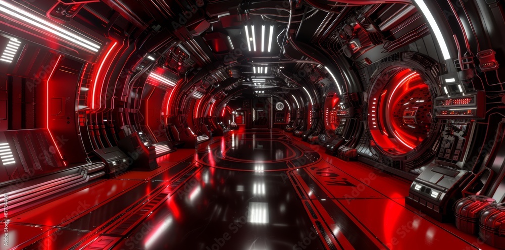 The full 360 panorama view above shows a sci-fi design futuristic design space station basement hallway 3d render illustration that uses a blend of HDRI, HDR and VR settings The full 360 panorama view above shows a sci-fi design futuristic design space station basement hallway 3d render illustration that uses a blend of HDRI, HDR and VR settings