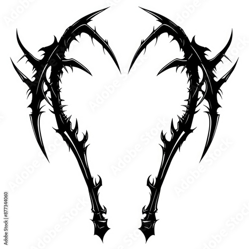 Scythes Silhouette. Halloween Weapon with Sharp Blades in Dark Silhouette photo