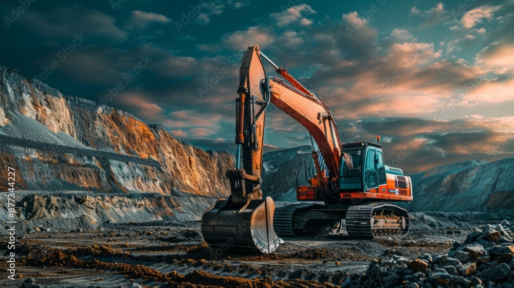 Excavator at Sunset in a Quarry Excavator at Sunset in a Quarry