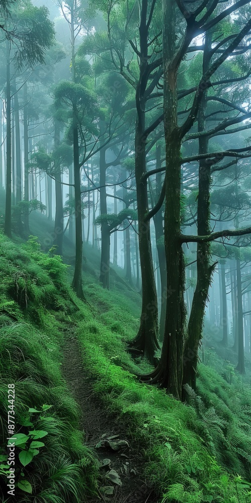 Obraz premium Taiwan Forest: Tropical Landscape on Dadongshan Hiking Trail, Alishan Chiayi Asia