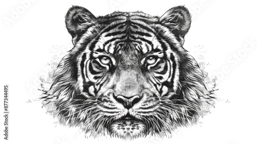 Vintage Tiger. Roaring Feline Head Design for T-shirt and Poster Artwork © Web