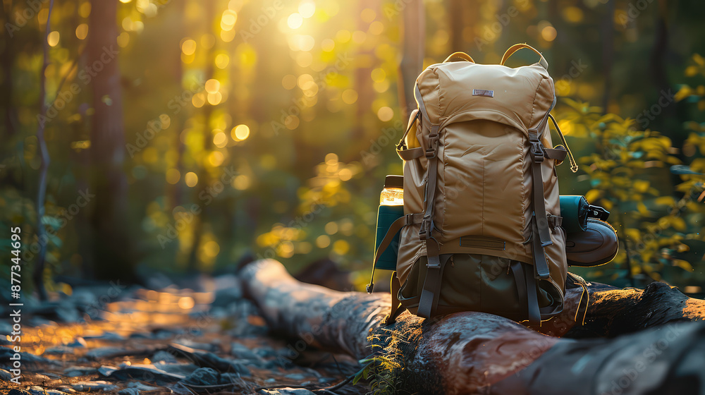 Leather travel bag situated amidst a lush forest Leather travel bag situated amidst a lush forest
