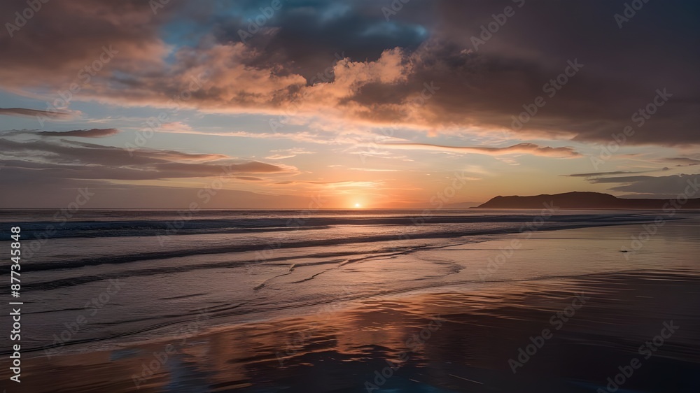 Obraz premium trees on the beach with sunset, paradise, peace