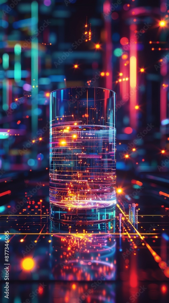 Fototapeta premium In the upper middle part of the picture you see a glass of hot coffee cup and inside it limited data sets and long running queries, outdated data