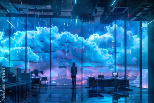 Picture a scene where Cloud Networking seamlessly blends with Automation, giving rise to dynamic AI art in a corporate setting