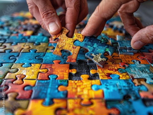 Hands Finishing a Jigsaw Puzzle