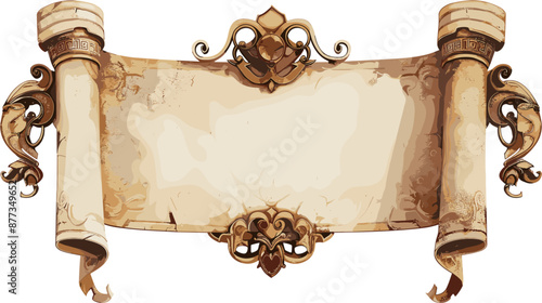 ancient style banner, ancient manuscript scroll with empty space in the middle