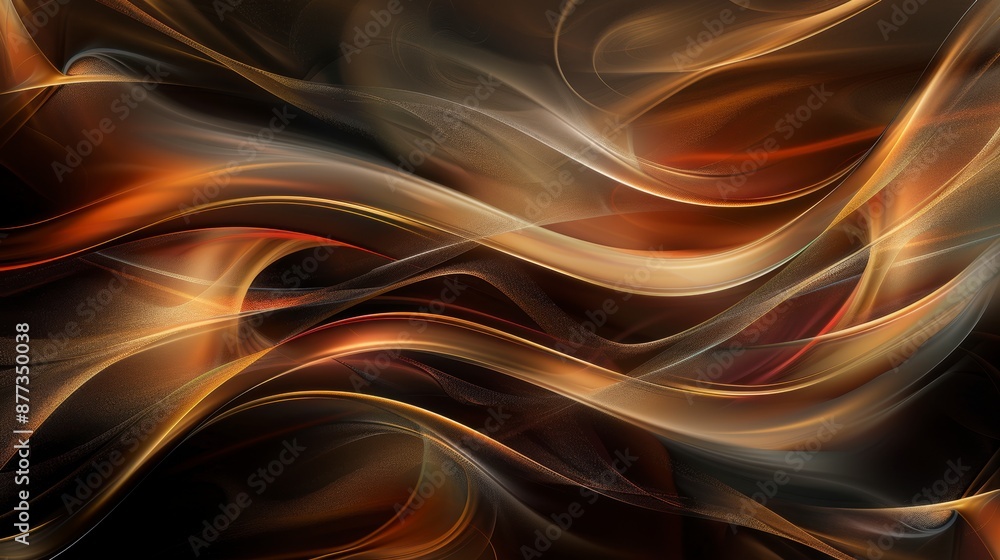 Obraz premium Abstract digital art with wavy lines in brown, orange, and yellow
