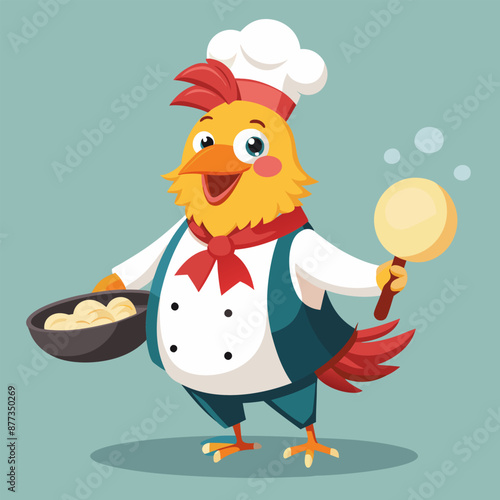 The cheerful rooster chef serves up a delicious omelette for breakfast, adding joy and appetite to your morning ritual. 