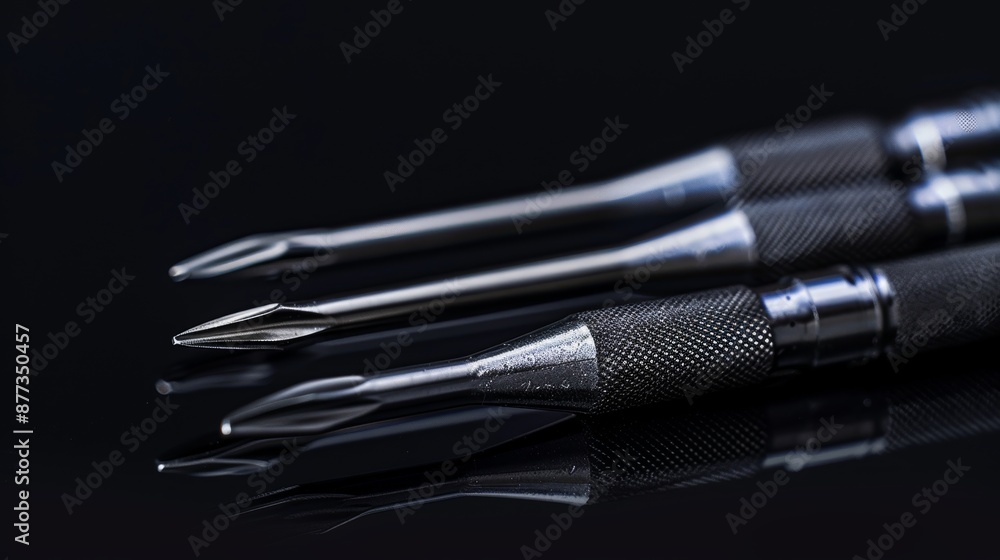 Close-Up of Precision Screwdriver on Black Background Highlighting Detail and Craftsmanship Close-Up of Precision Screwdriver on Black Background Highlighting Detail and Craftsmanship