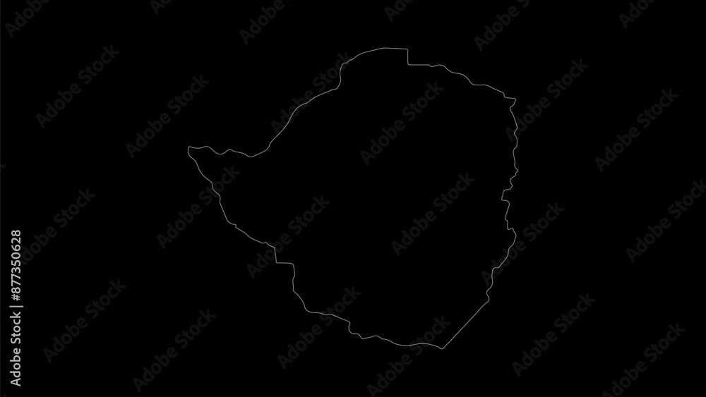 Zimbabwe map vector illustration. Drawing with a white line on a black background. Zimbabwe map vector illustration. Drawing with a white line on a black background.