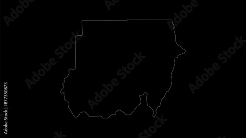 Sudan map vector illustration. Drawing with a white line on a black background.