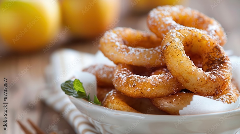 Crispy fried apple rings coated in cinnamon sugar, a delicious and sweet treat. Crispy fried apple rings coated in cinnamon sugar, a delicious and sweet treat.