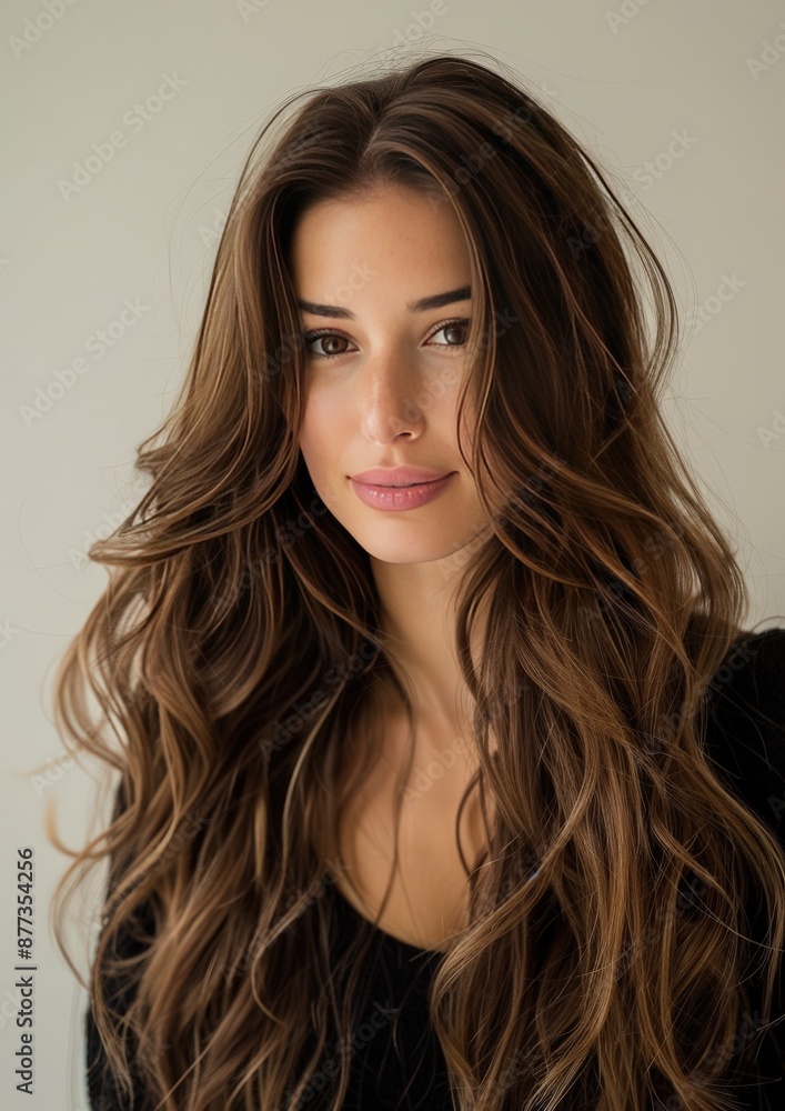 A woman with long brown hair is smiling for the camera A woman with long brown hair is smiling for the camera