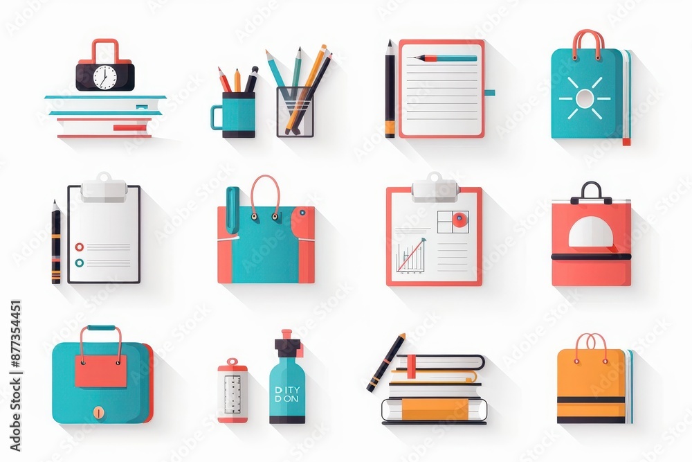Minimalist desk setup with books, glasses, pencils, a backpack and a plant. Minimalist desk setup with books, glasses, pencils, a backpack and a plant.