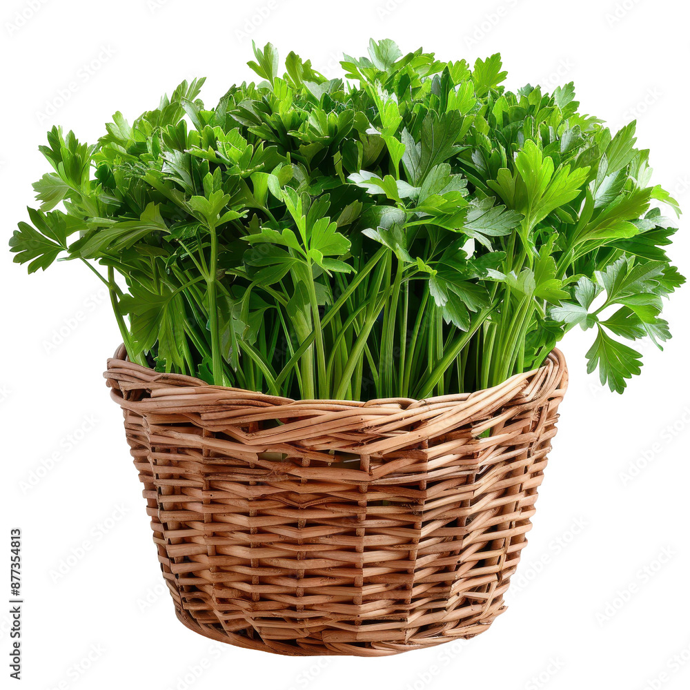 Fresh Parsley in Basket, Parsley leaves in woven basket, Crisp and aromatic. Fresh Parsley in Basket, Parsley leaves in woven basket, Crisp and aromatic.