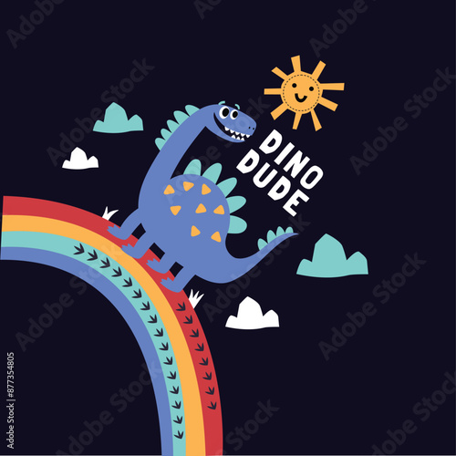 Cute Dino hand drawn summer vector illustration. Planet of dinosaurs quote. Perfect for kids t-shirt print, children fashion wear, wall art posters