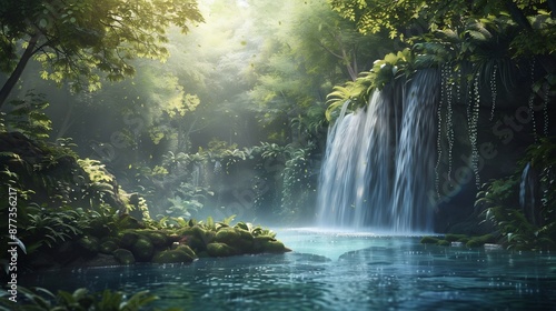 Waterfall in a Lush Jungle Setting