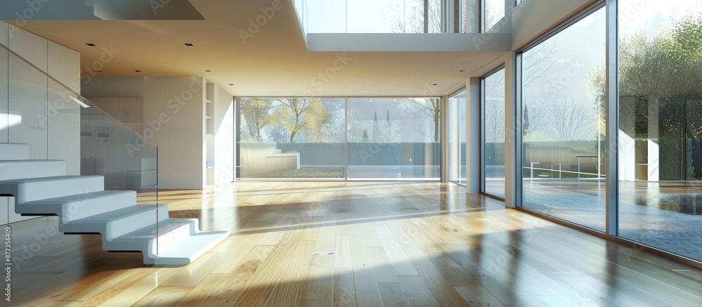 Obraz premium Empty modern house interior with a vast vacant area no occupants present ideal for a copy space image