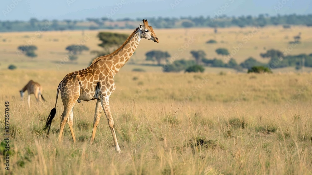 Giraffe Walking Through Savanna Grasslands Giraffe Walking Through Savanna Grasslands