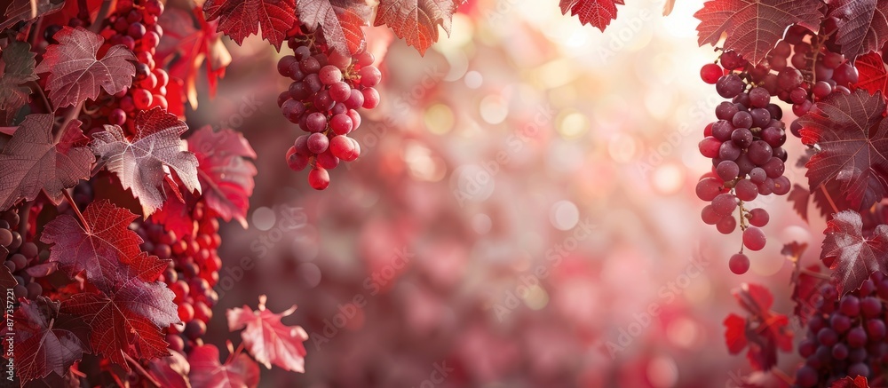 Autumn garden highlighted by vibrant red leaves of wild grapes creating a picturesque scene with a beautiful copy space image Autumn garden highlighted by vibrant red leaves of wild grapes creating a picturesque scene with a beautiful copy space image