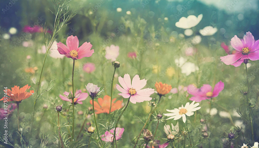 A picturesque summer meadow bursting with colorful flowers, showcasing the vibrant beauty of nature's palette. A picturesque summer meadow bursting with colorful flowers, showcasing the vibrant beauty of nature's palette.