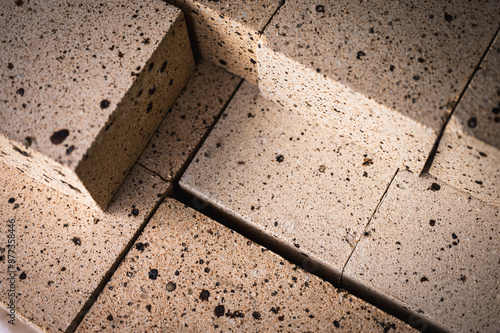 Fotografie fireclay brick, stacked, background, bricks for masonry fireplaces, gray backgro