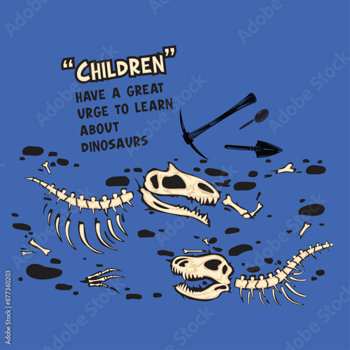 Dinosaur skull vector print.Dinosaur bones.Fun t-shirt design for kids.Vector illustration design for fashion fabrics, textile graphics, print.