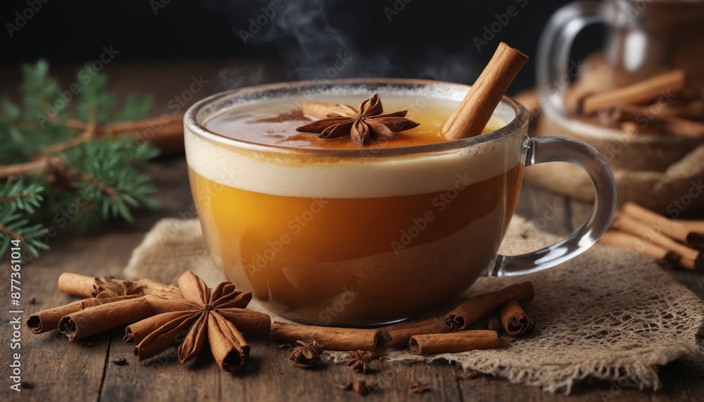 A warm winter evening with steaming spiced apple cider A warm winter evening with steaming spiced apple cider