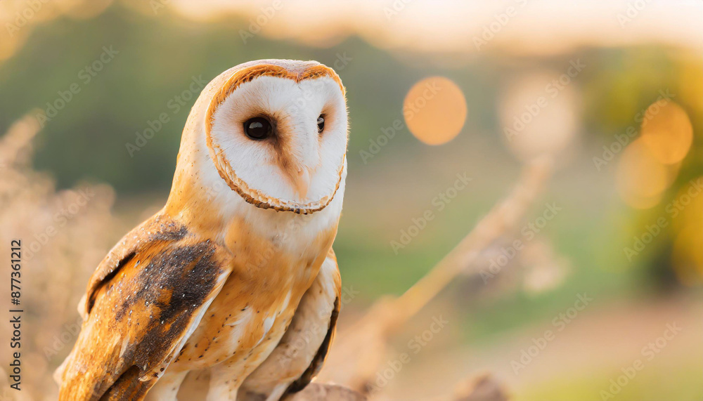 Naklejka premium common barn owl ( Tyto albahead ) close up sitting