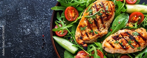 Grilled chicken breast fillet and fresh vegetables