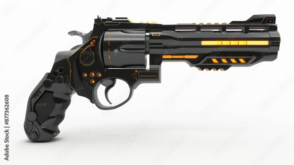 3D illustration of a sci-fi futuristic weapon isolated on white background. Military laser gun in high-tech cyberpunk. 3D illustration of a sci-fi futuristic weapon isolated on white background. Military laser gun in high-tech cyberpunk.