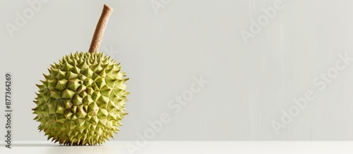 A durian fruit against a white backdrop with available copy space image