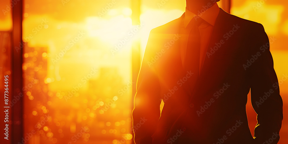 Man in Suit Standing by Window at Sunset Man in Suit Standing by Window at Sunset