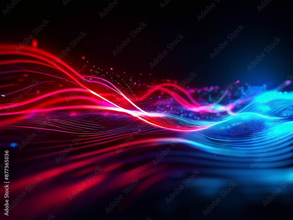Abstract futuristic background with red blue glowing neon moving high speed wave lines and bokeh lights. Data transfer concept Fantastic wallpaper. Generative AI Abstract futuristic background with red blue glowing neon moving high speed wave lines and bokeh lights. Data transfer concept Fantastic wallpaper. Generative AI