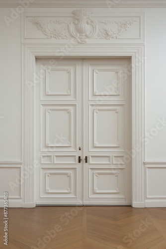 Wallpaper Mural White wooden door in a room with white walls and parquet floor Torontodigital.ca
